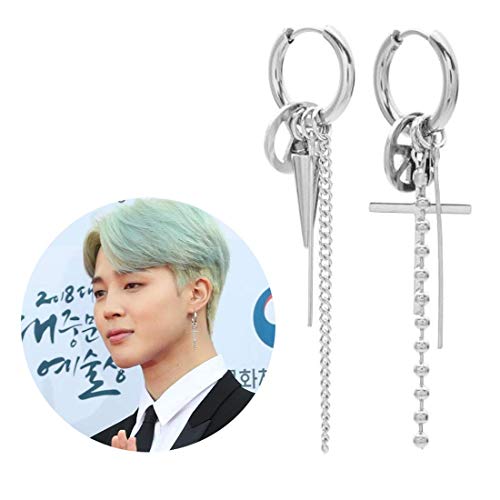 ReNice BTS Bangtan Boys Jimin El Mismo Estilo Vintage Silver Studing Pendientes con 1 Pegatina 3D 2 BTS Lemo Cardfor A.R.M.Y