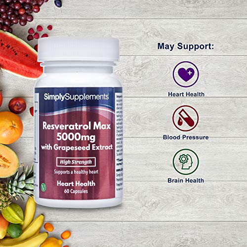 Resveratrol MAX 5000 mg con Extracto de Semilla de Uva - 60 Cápsulas - Apto para veganos - SimplySupplements