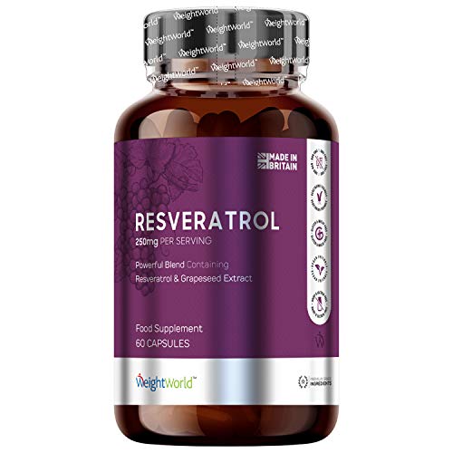 Resveratrol Puro en Capsulas | Suplemento AntiArrugas Natural | Vitaminas para la Piel y Articulaciones | Sin Gluten | Antioxidante Con Extracto de Vino Rojo para Metabolismo | WeightWorld |