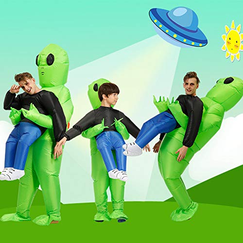 Reuvv - Disfraz de alienígena verde que lleva a un humano, inflable, para cosplay, fiestas, Halloween, poliéster, Verde, L-adult