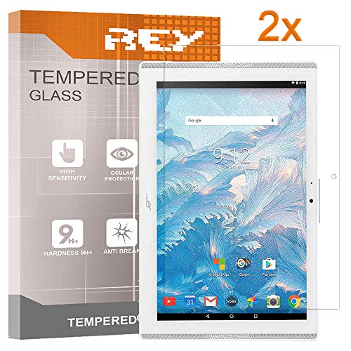 REY 2X Protector de Pantalla para Acer ICONIA One 10 B3-A40 10.1", Cristal Vidrio Templado Premium, Táblet