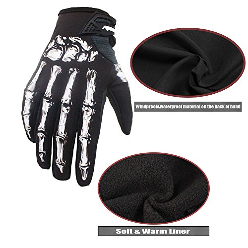 RIGWARL Invierno a Prueba de Viento Impermeable Pantalla táctil Guante cráneo Zombie Hueso diseño Ciclismo Escalada Motos Ciclismo Guantes de jardinería Hombres y Mujeres (XL, Blanco)