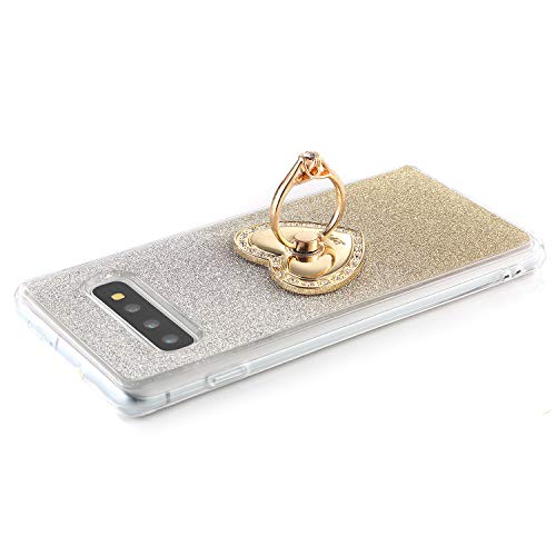 Robinsoni Funda Compatible con Samsung Galaxy S10 Plus Funda de Silicona Suave de TPU Fundas con Dimantes Anillo Movil Protector Cubierta Maquillaje Glitter Anti-caída Caso Estuche Resistente, Oro