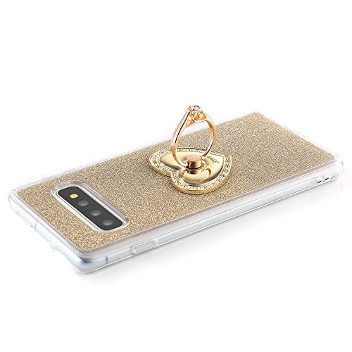 Robinsoni Funda Compatible con Samsung Galaxy S10 Plus Funda de Silicona Suave de TPU Fundas con Dimantes Anillo Movil Protector Cubierta Maquillaje Glitter Anti-caída Caso Estuche Resistente, Oro