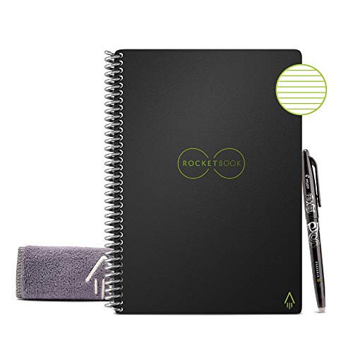 Rocketbook - Libreta inteligente reutilizable con forro ecológico. 1 bolígrafo Pilot Frixion y 1 paño de microfibra incluidos, color Infinity Negro Executive A5