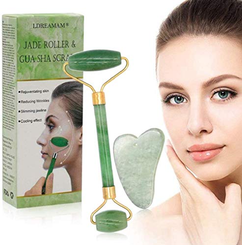 Rodillo de jade, masajeador facial de rodillo de jade natural, rodillo facial de jade natural, rodillo antienvejecimiento, masajeador facial con gua sha