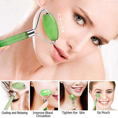 Rodillo De Jade,Facial Masaje Piedra Gua Sha Jade, Masajeador Roller Tools Anti Aging Belleza Natural Dispositivo Herramienta, Para Cuello Cara Ojos Cabeza Cuerpo