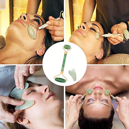 Rodillo De Jade,Facial Masaje Piedra Gua Sha Jade, Masajeador Roller Tools Anti Aging Belleza Natural Dispositivo Herramienta, Para Cuello Cara Ojos Cabeza Cuerpo