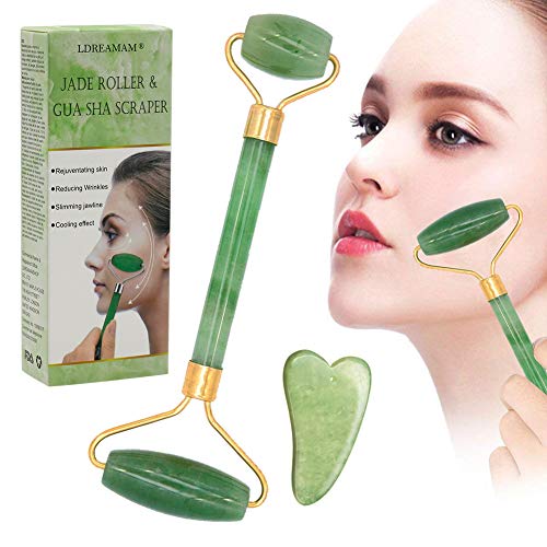 Rodillo De Jade,Facial Masaje Piedra Gua Sha Jade, Masajeador Roller Tools Anti Aging Belleza Natural Dispositivo Herramienta, Para Cuello Cara Ojos Cabeza Cuerpo