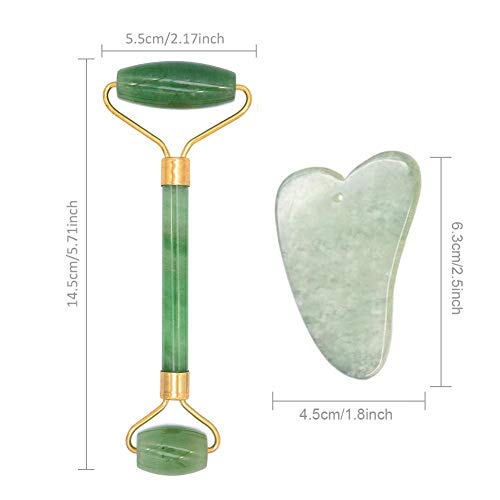 Rodillo De Jade,Rodillo de masaje de jade,Facial Masaje, Masajeador Roller Tools Anti Aging Belleza Natural Dispositivo Herramienta, Para Cuello Cara Ojos Cabeza Cuerpo 2pcs