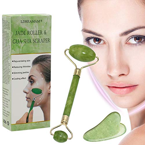 Rodillo De Jade,Rodillo de masaje de jade,Facial Masaje, Masajeador Roller Tools Anti Aging Belleza Natural Dispositivo Herramienta, Para Cuello Cara Ojos Cabeza Cuerpo 2pcs