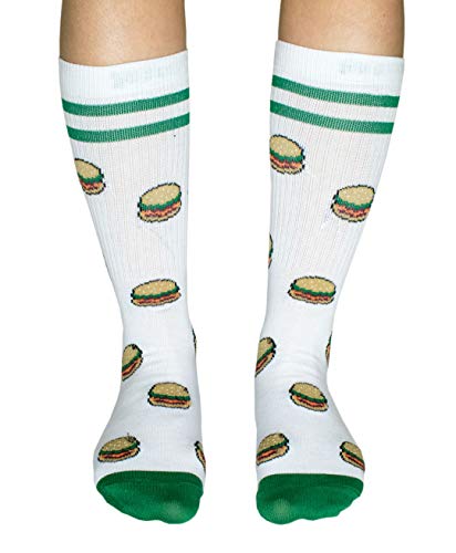 Roits Calcetines Burger Sport Blancos 41-46 - Calcetines Originales Deportivos Hombre Dibujos Divertidos