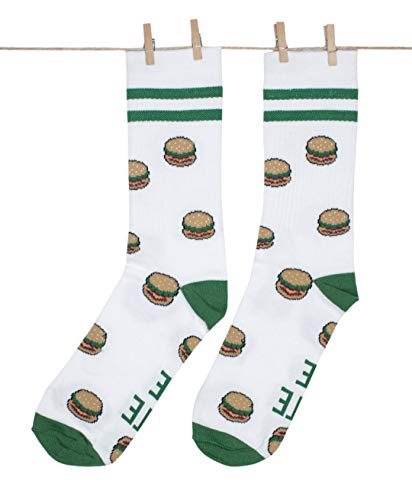 Roits Calcetines Burger Sport Blancos 41-46 - Calcetines Originales Deportivos Hombre Dibujos Divertidos