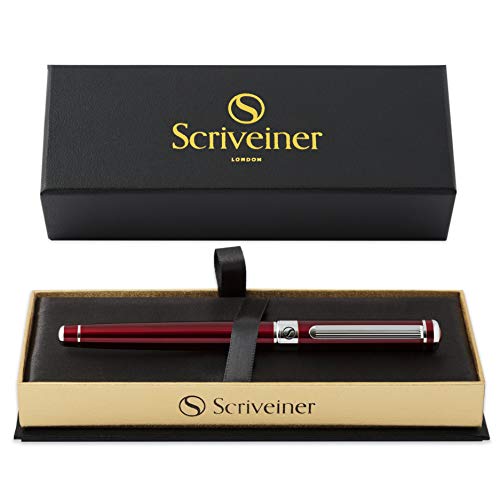 Rollerball Pen by Scriveiner London - Stunning Red Pen with Chrome Finish, Schmidt Ink Refill, Best Roller Ball Pen Gift for Men & Women, Professional, Executive Office, Nice Pens