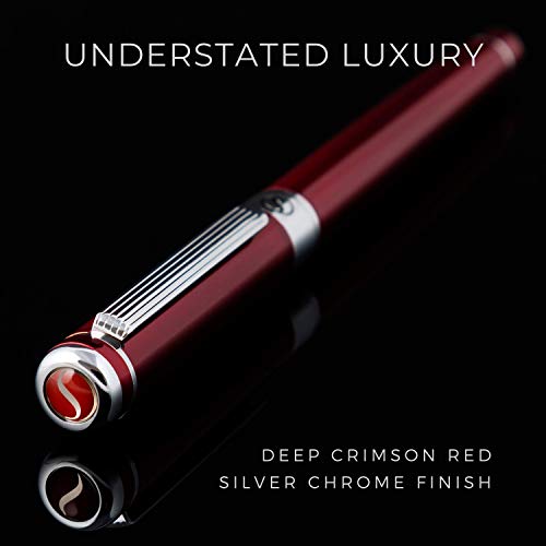 Rollerball Pen by Scriveiner London - Stunning Red Pen with Chrome Finish, Schmidt Ink Refill, Best Roller Ball Pen Gift for Men & Women, Professional, Executive Office, Nice Pens