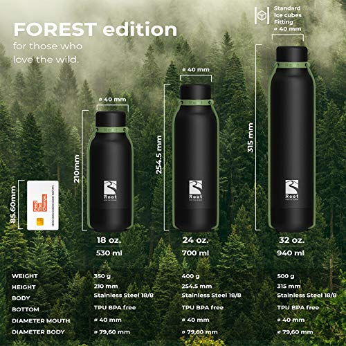 Root-FTC Botella térmica de Acero Inoxidable con Doble Pared y tapón antigoteo de 530 ml, 700 ml y 940 ml - Disponible en 10 Colores - Mantenga Las Bebidas frías/Calientes ~ 24 Horas