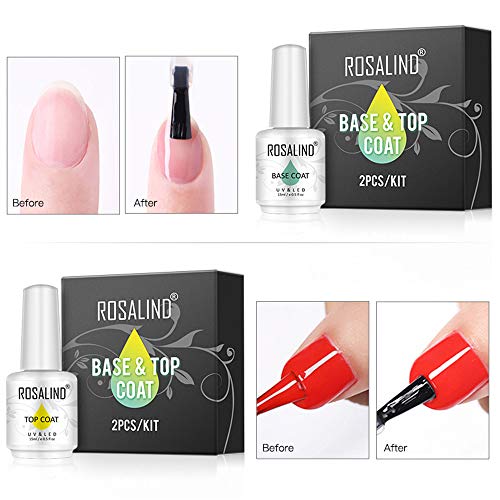 ROSALIND 2PCS capa superior y capa base gel esmalte de uñas empapa de UV LED barniz multiusos 15 ml