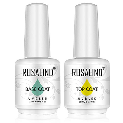 ROSALIND 2PCS capa superior y capa base gel esmalte de uñas empapa de UV LED barniz multiusos 15 ml