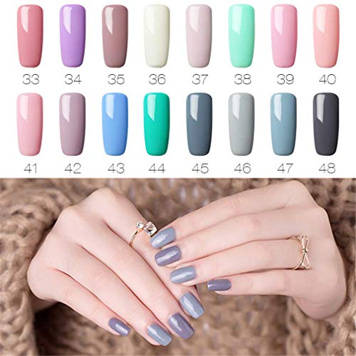 ROSALIND 48pcs Kit de Esmaltes de Uñas Gel UV LED Semipermanente Serie de Nude Color Top Coat Base Coat Manicura y Pedicura