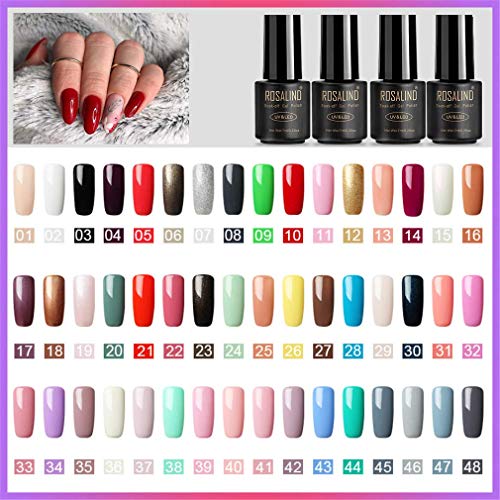 ROSALIND 48pcs Kit de Esmaltes de Uñas Gel UV LED Semipermanente Serie de Nude Color Top Coat Base Coat Manicura y Pedicura