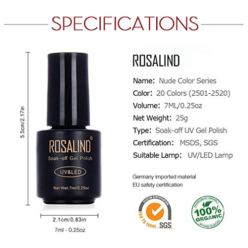 ROSALIND Esmaltes Semipermanentes de Uñas en Gel UV LED, 6pcs Kit de Esmaltes de Uñas de Brillo Glitter 7ml