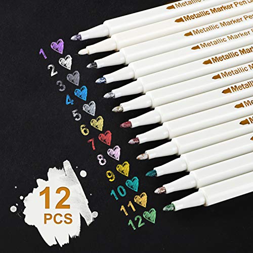 Rotuladores metálicos, 12 colores Rotuladores metálicos para hacer tarjetas Álbum de fotos de bricolaje Papel de boda Cerámica de vidrio, Resalte Rotuladores metálicos - Afilado (1 mm)