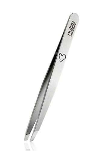 Rubis Clásico - Pinzas De Depilar Profesionales Grabado El Corazón - Pinza De Acero Inoxidable Oblicua - Depilacion De Gran Precision Para Cejas Y Pelo Facial