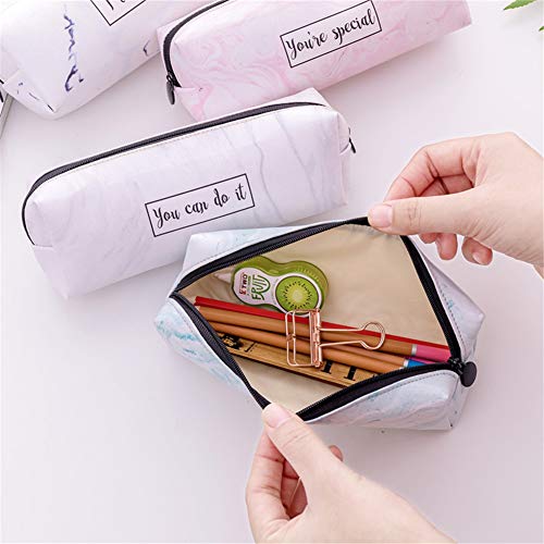 Ruikey Bolsa Para Lápices Mármol Estuche Escolar Creativa de Gran Capacidad Cartera Bolsa de Cosméticos Conveniente Para los Estudiantes Jóvenes(you can do it)