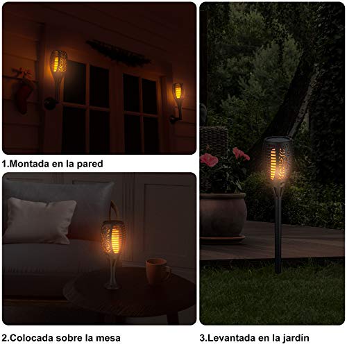 Ruyilam Llama Luz Solar de Exterior, 33 LEDs Antorcha Luces Solares Inalámbricas Impermeables para Jardín, Terraza, Patio, Fiestas, Iluminación al Aire Libre, Encendido/Apagado Automático (4 pcs)