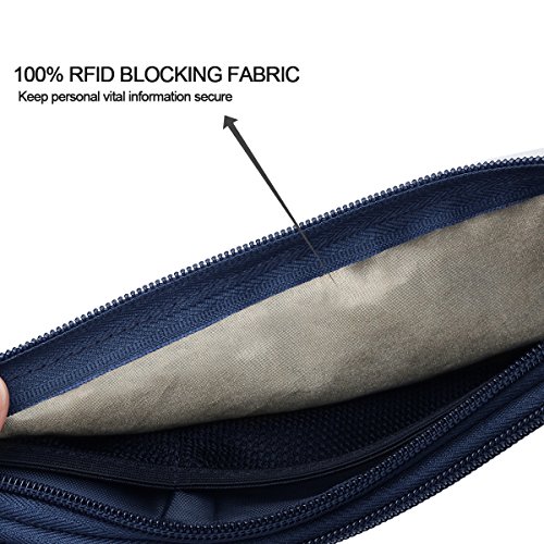 Ryaco Cinturón de Viaje para Dinero con Bloqueo RFID - Riñonera Antirrobo Cartera de Viaje y Portapasaporte - Fácil de Esconder Cintura Bolso Riñonera Deportiva para Hombre y Mujer (Azul Oscuro)