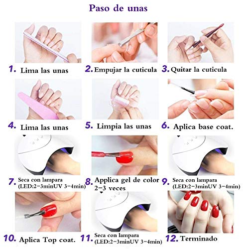 Saint-Acior Secador de Uñas 36W UV/LED Lámpara Uñas Esmaltes Semipermanentes Nail Art Esmaltes en Gel 20pcs Kit Uñas de Gel Soak off 8ml Base Coat Top Coat Manicura Pedicura Kit