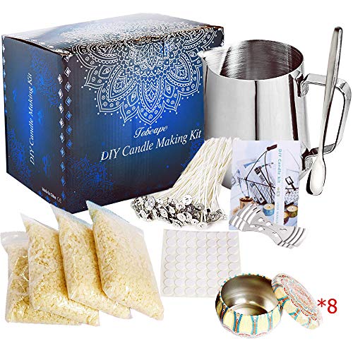 SaiXuan Kit de Fabricación para Velas,4 Cera de Abeja Natural para Velas,50 Mechas para Velas de Caseras,1 Jarra de Vela,8 Frascos para Velas,56 Pegatinas de Mechas para Velas y 2 Soportes