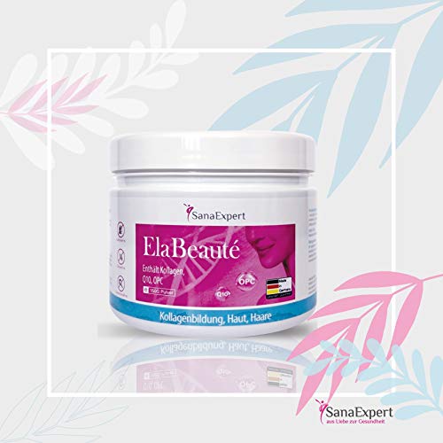 SanaExpert ElaBeauté, Colágeno en Polvo Anti-Edad con Q10, OPC, Zinc, Biotina y Vitaminas para la Piel, Pelo y Uñas, 150 Gramos