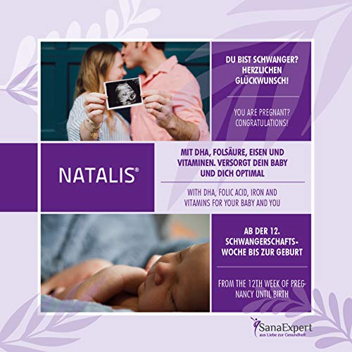 SanaExpert Natalis, Suplemento Nutricional Para Mujeres Embarazadas con Ácido Fólico, Hierro, DHA, Extra Vitaminas, 90 Cápsulas (67g)