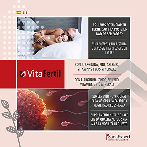 SanaExpert VitaFertil, Suplemento Nutricional para la Fertilidad Masculina, Ayuda a Mejorar la Calidad de la Esperma, L-arginina, Zinc, Selenio, Vitaminas y Minerales, 60 cápsulas