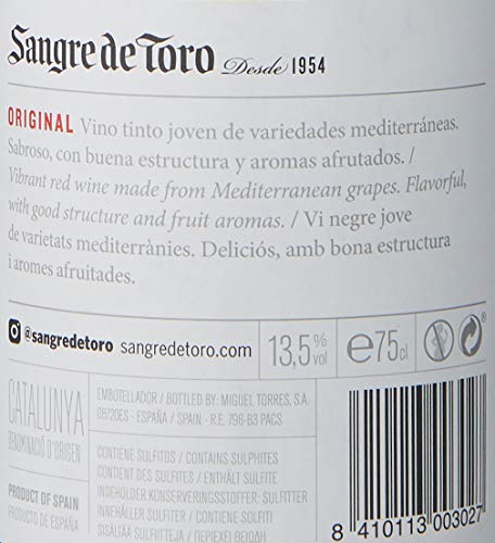 Sangre de Toro, Vino Tinto - 6 botellas de 75 cl, Total: 4500 ml