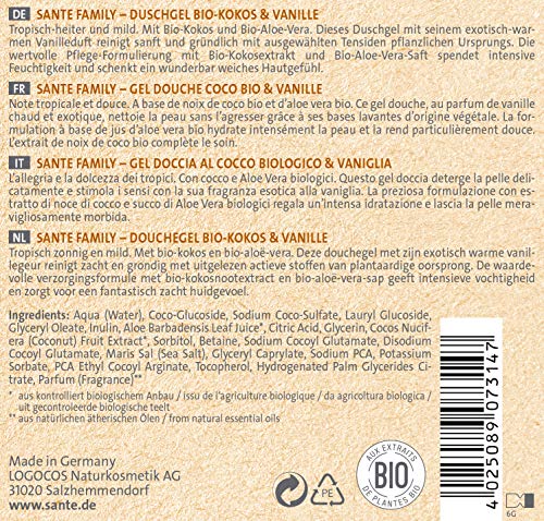 Sante Naturkosmetik 42314 gel de ducha Unisex Cuerpo Coco, Vainilla 950 ml - Geles de ducha (Adultos, Unisex, Cuerpo, Universal, Coco, Vainilla, 950 ml)