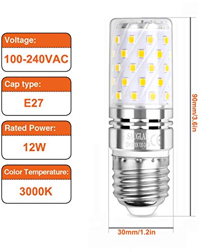 Sauglae LED Maíz Bombilla 12W, 100W Incandescente Bombilla Equivalentes, 3000K Blanco Cálido, E27 Tornillo Edison, 1200lm, 4-Pack