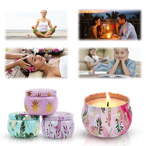 SCENTORINI Vela Perfumada Aroma Velas Cera Natural en Caja de 4 Velas Perfumadas Set de Regalo, Aroma a peonía, Canela, Lavanda y Rosa, 120h