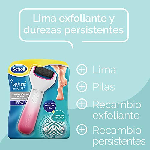 Scholl Lima Eléctrica Durezas Pies Velvet Smooth con Cabezal Exfoliante, Color Rosa