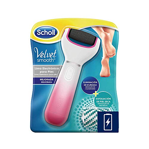 Scholl Lima Eléctrica Durezas Pies Velvet Smooth con Cabezal Exfoliante, Color Rosa