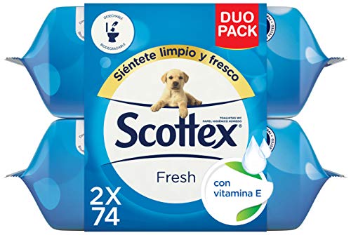 Scottex Fresh Papel Higiénico Húmedo - 2 paquetes de 74 servicios