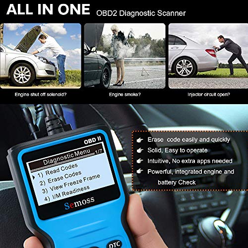 Semoss Portatil Universal OBD2 Diagnóstico Escáner Lector Codigos Error del Motor para Coche SUV Diesel Essence,Monitor y Alarma de Salud del Auto,Azul