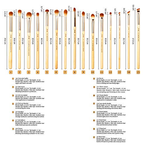 Set de brochas de bambú para maquillaje profesional, kit de herramientas de maquillaje, Buffer definidor de pliegues para sombreadores de ojos, T137