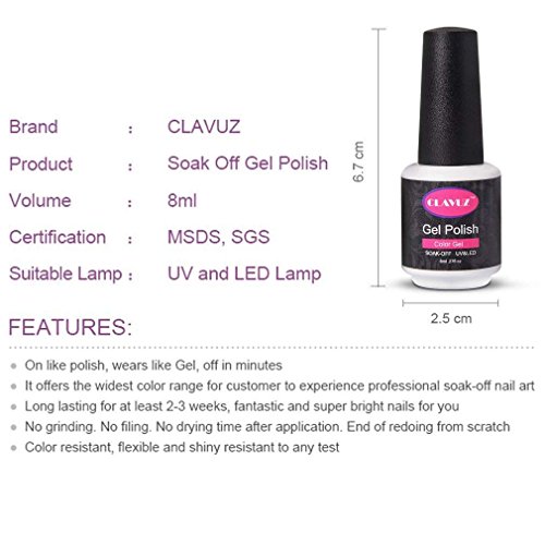 Set de esmalte de uñas de gel CLAVUZ; 12 unidades, multicolores, secado con lámpara LED o UV, 8 ml