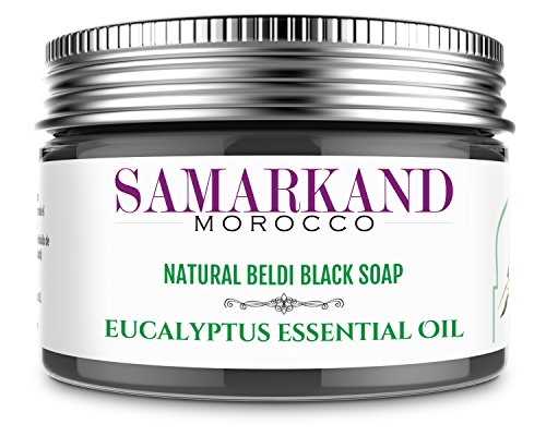 Set de Jabón Negro Marroquí para Hammam con Aceite de Argan Ecológico, Eucalipto, Naranja y Lavanda + Guante Manopla Kessel-Kessa - Natural Beldi para la Exfoliación e Hidratación Corporal 400 gr