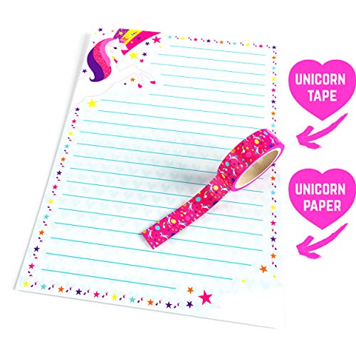 Set de Papel de Carta Unicornio para Niñas de GirlZone - Juego con Hojas, Tarjetas, Sobres, Bolígrafos, Goma, Pegatinas, Cinta Adhesiva y Sellos - Papeleria, Idea de Regalos, Cumpleaños, Invitaciones