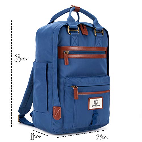 SEVENTEEN LONDON - Mochila 'Wimbledon' Moderna, Sencilla y Unisex con un Acabado Azul Aciano en el Estilo de una Mochila escandinava, computadora portátil de hasta 13"