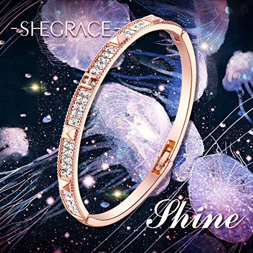 SHEGRACE Brazaletes Mujer Chapado en Oro Rosa, AAA Circonitas Cúbicas y piramides Pulsera, 185mm, Joyería para Mujer Niñas, Regalo para Día de la Madre El Día de San Valentín La Navidad El Cumpleaños