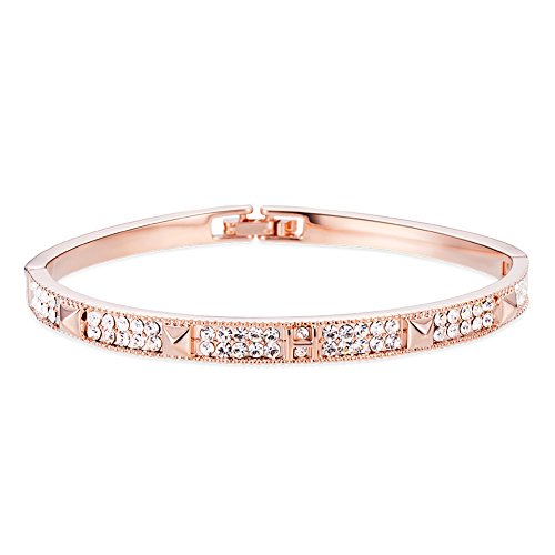 SHEGRACE Brazaletes Mujer Chapado en Oro Rosa, AAA Circonitas Cúbicas y piramides Pulsera, 185mm, Joyería para Mujer Niñas, Regalo para Día de la Madre El Día de San Valentín La Navidad El Cumpleaños